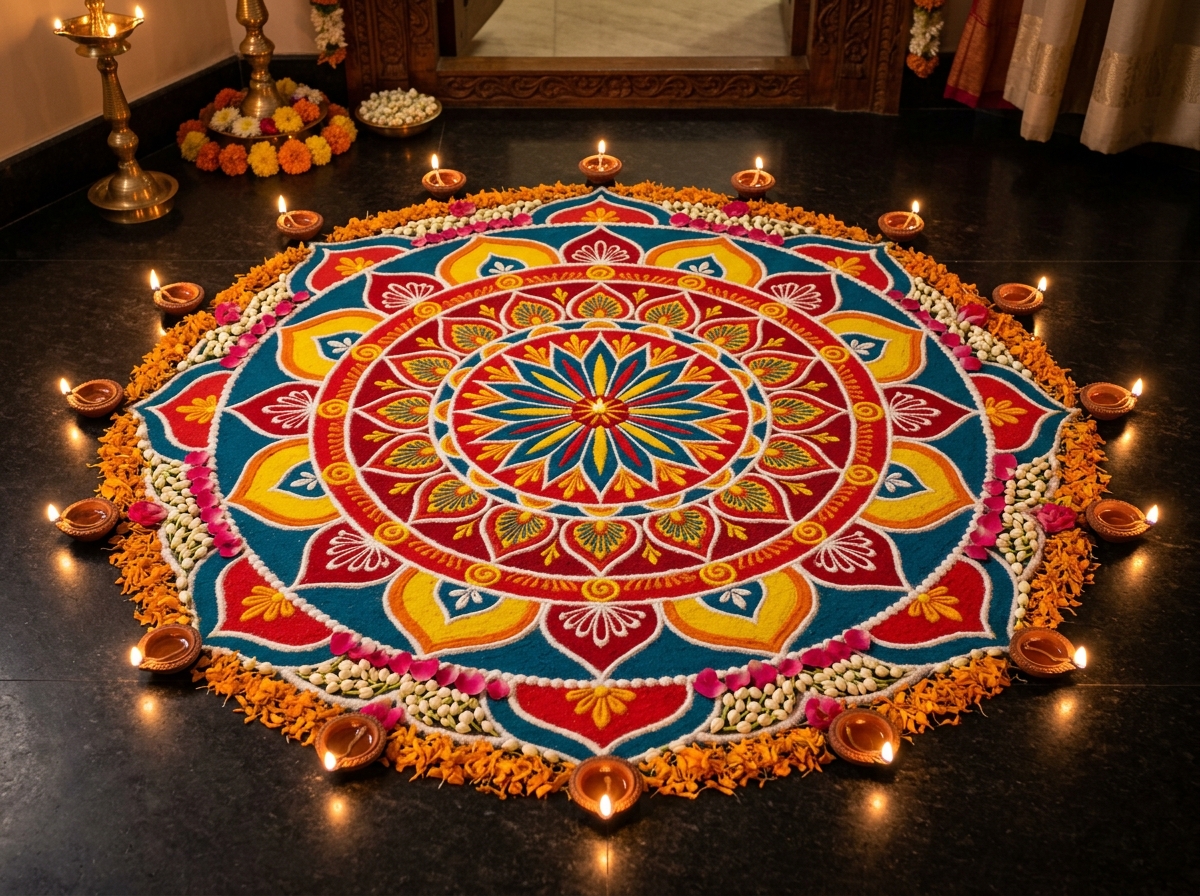 Sacred Floor Geometry: The Ancient Tradition, Symmetry, and Spiritual Benefits of Rangoli Art